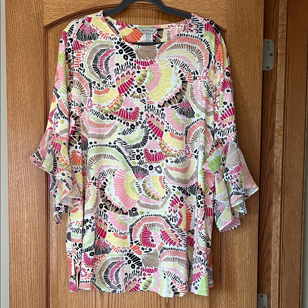 Multiples Multi Ruffle-Sleeve Printed Blouse, Size 1x, Nwt!